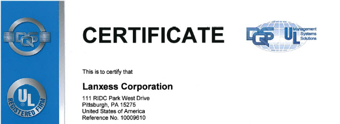 LANXESS ISO & RC Certifications